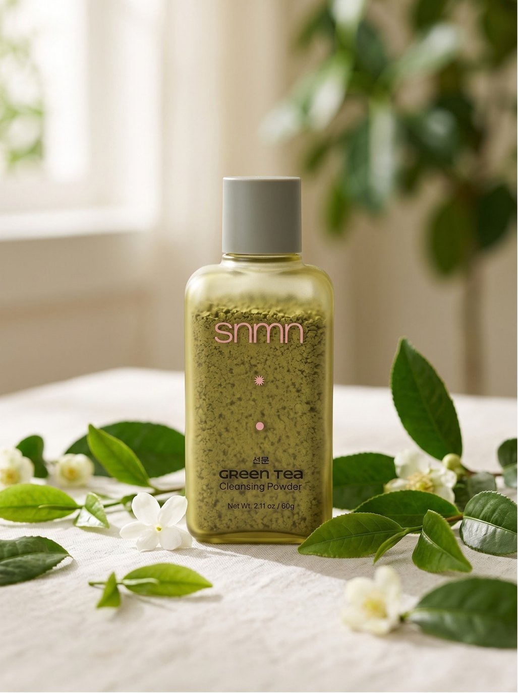snmn green tea powder cleanser in travel tin